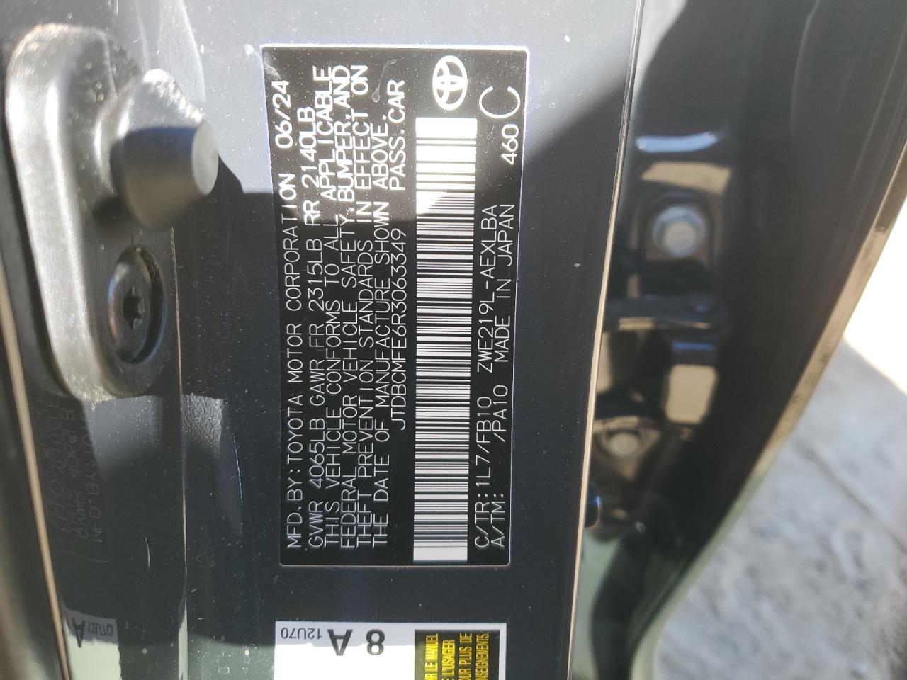 2024 TOYOTA COROLLA LE VIN:JTDBCMFE6R3063349