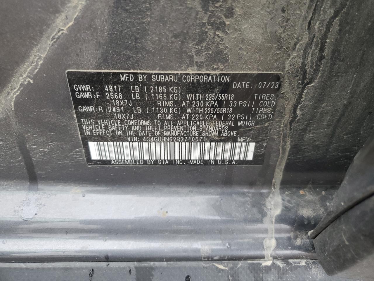 2024 SUBARU CROSSTREK LIMITED VIN:4S4GUHN62R3710071