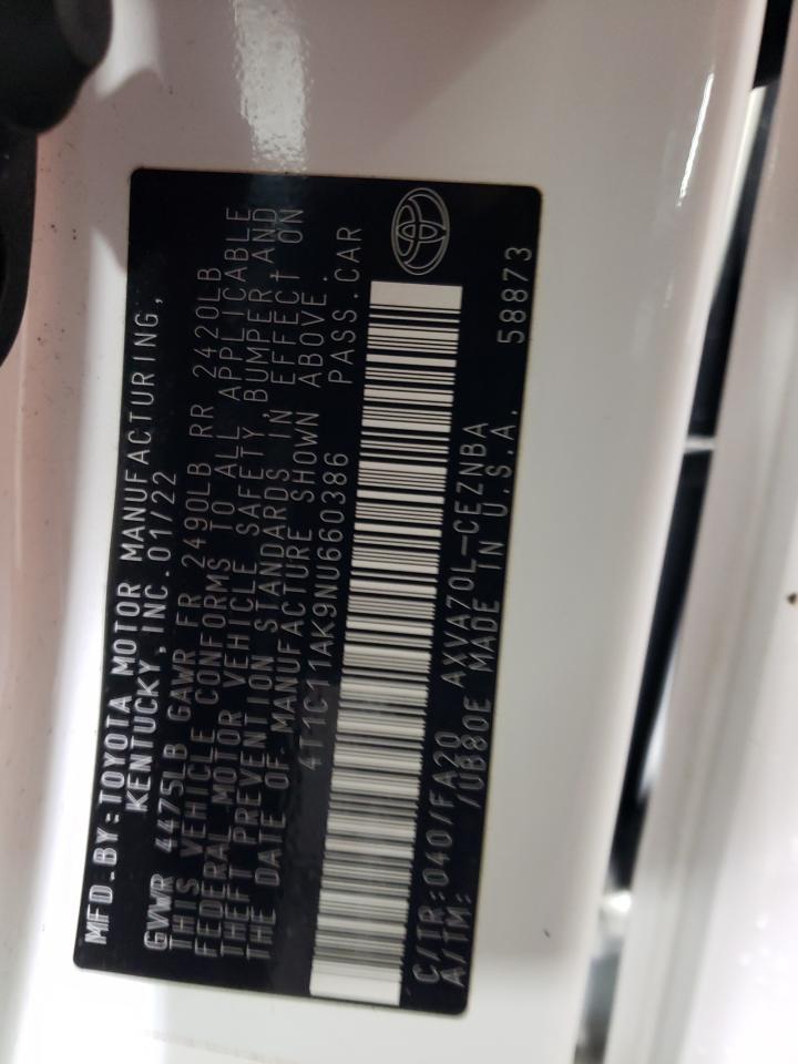 2022 TOYOTA CAMRY LE VIN:4T1C11AK9NU660386
