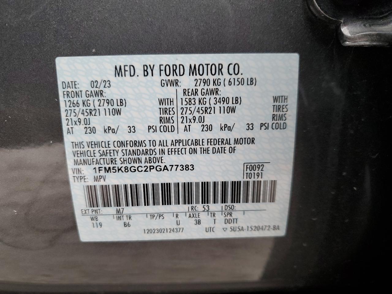 2023 FORD EXPLORER ST VIN:5NPE24AF3KH754994