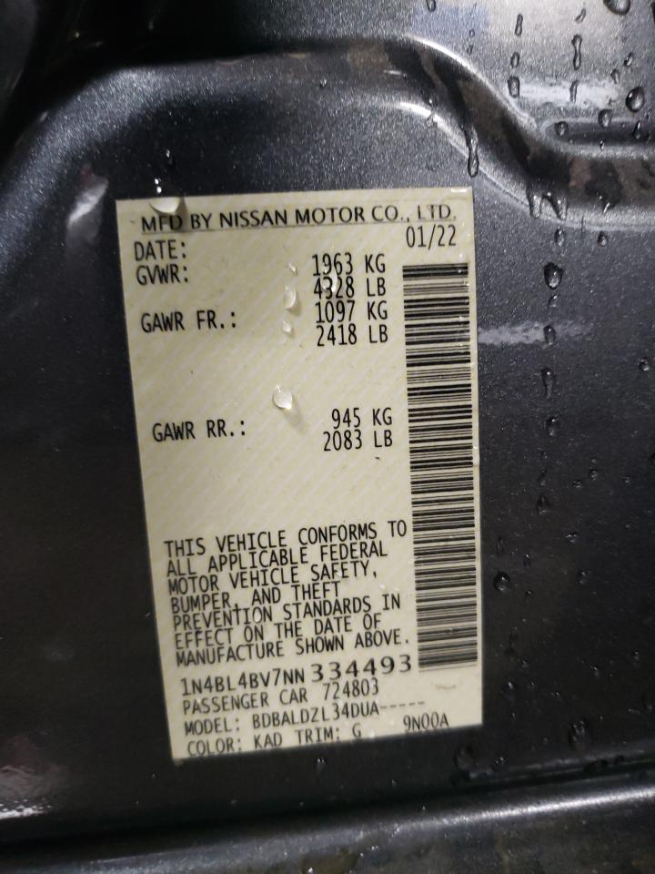 2022 NISSAN ALTIMA S VIN:1N4BL4BV7NN334493