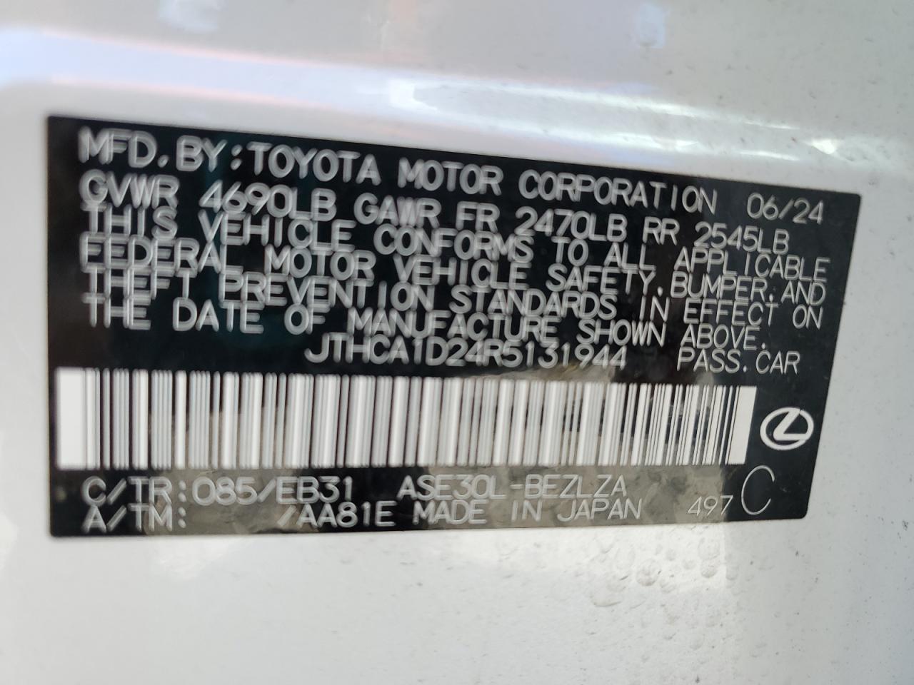 2024 LEXUS IS 300 VIN:JTHCA1D24R5131944