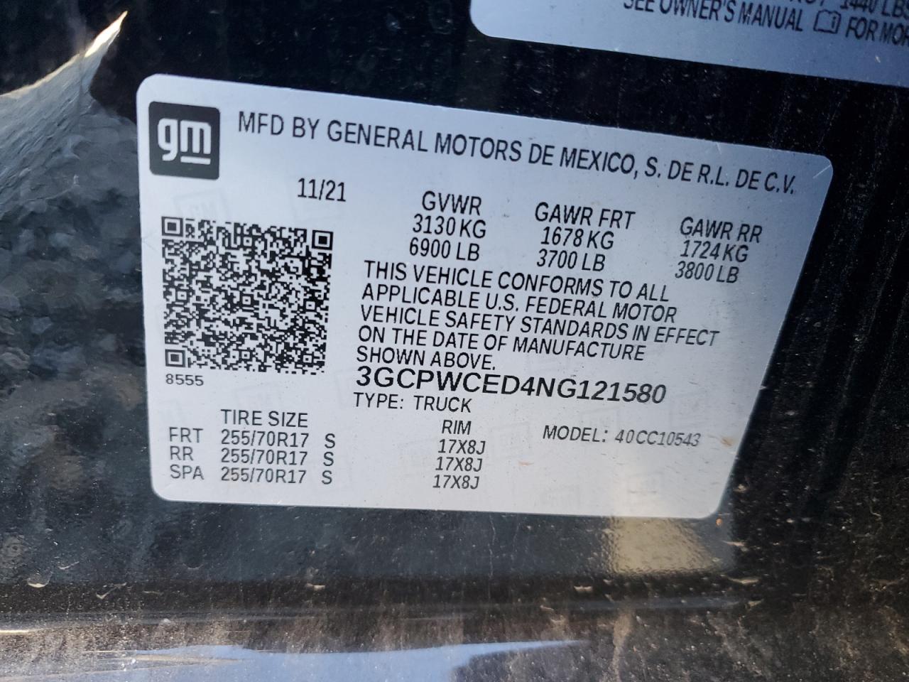 2022 CHEVROLET SILVERADO LTD C1500 LT VIN:3GCPWCED4NG121580