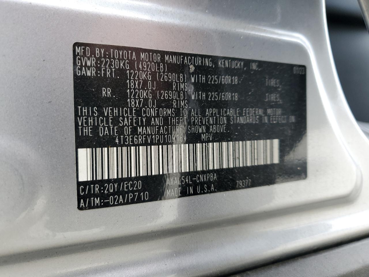2023 TOYOTA RAV4 XSE VIN:4T3E6RFV1PU109164