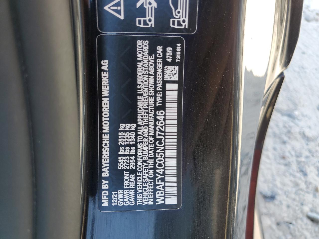 2022 BMW M850XI VIN:WBAFY4C05NCJ72646