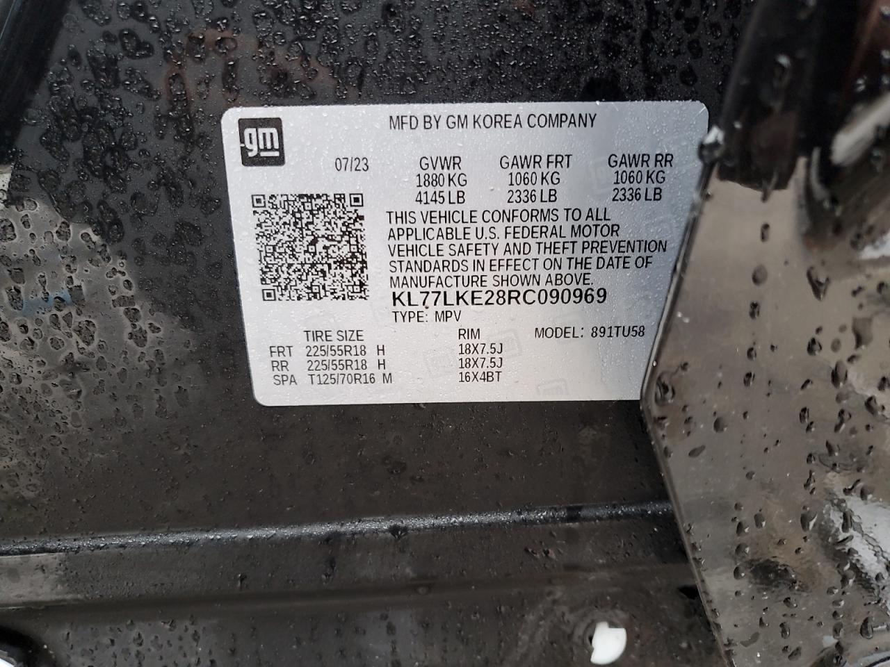 2024 CHEVROLET TRAX ACTIV VIN:KL77LKE28RC090969