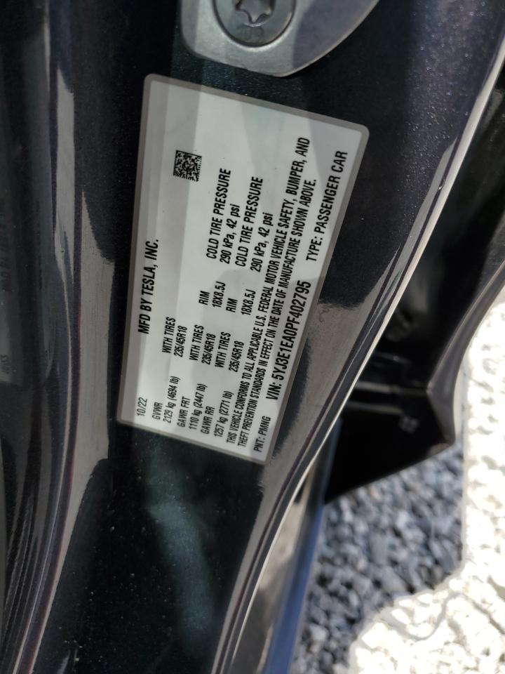 2023 TESLA MODEL 3 VIN:5YJ3E1EA0PF402795