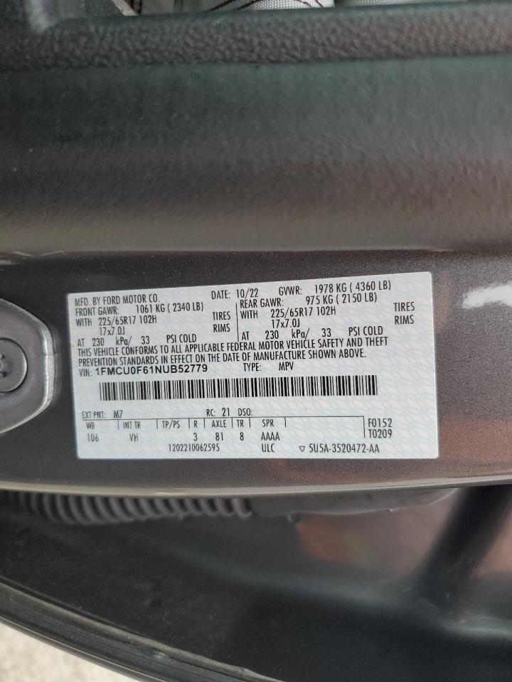 2022 FORD ESCAPE S VIN:1FMCU0F61NUB52779