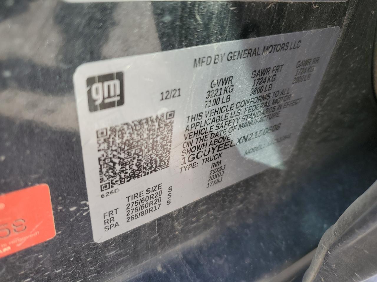 2022 CHEVROLET SILVERADO LTD K1500 RST VIN:1GCUYEELXNZ156608