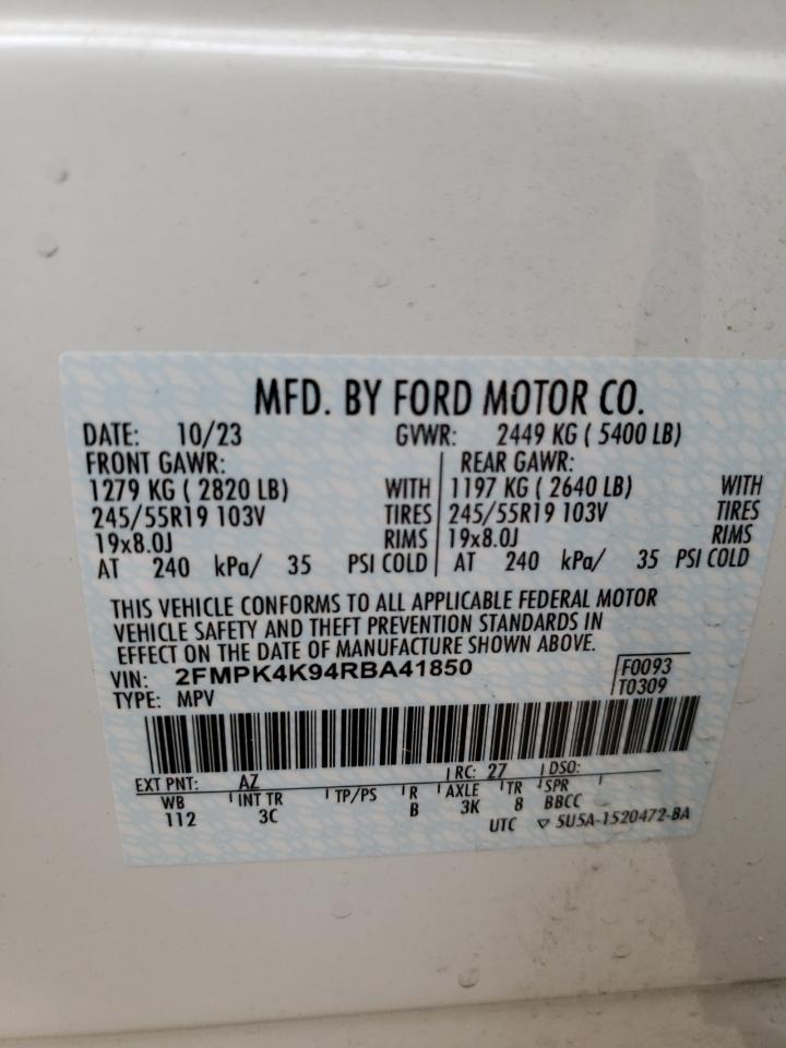 2024 FORD EDGE TITANIUM VIN:2FMPK4K94RBA41850