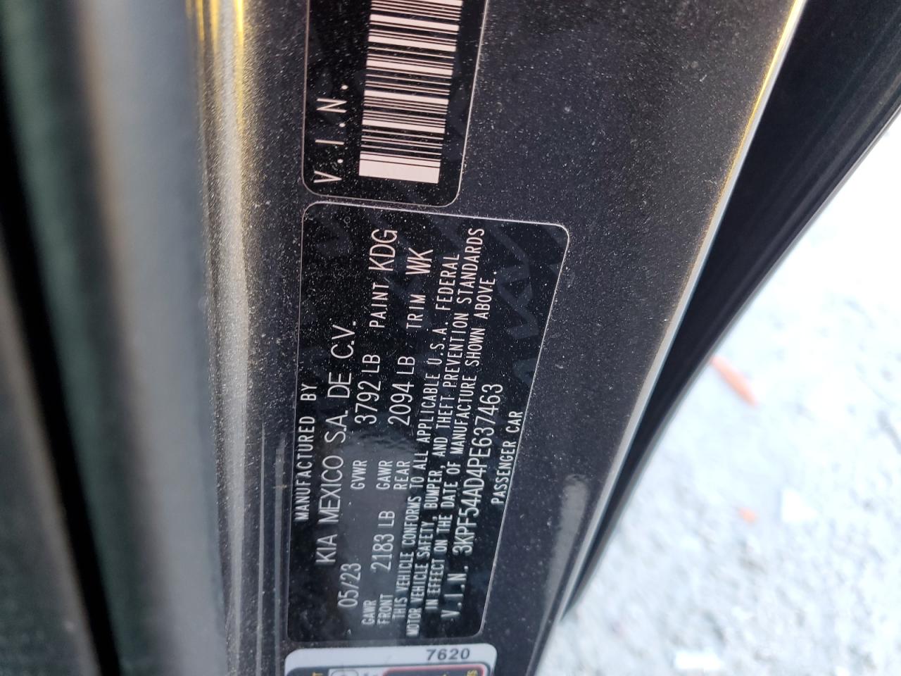 2023 KIA FORTE GT LINE VIN:3KPF54AD4PE637463