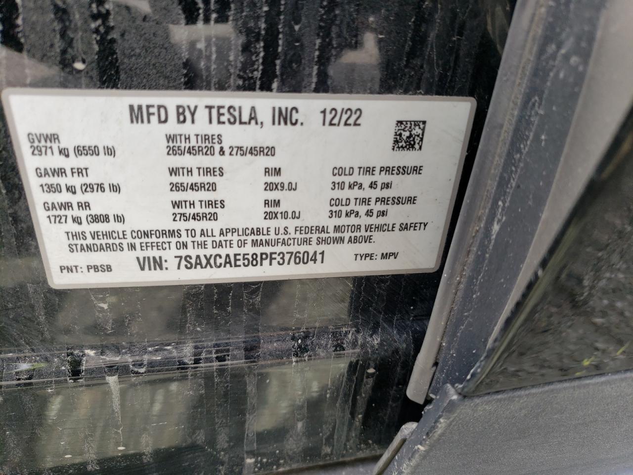 2023 TESLA MODEL X VIN:7SAXCAE58PF376041