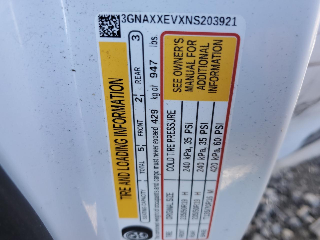 2022 CHEVROLET EQUINOX PREMIER VIN:3GNAXXEVXNS203921