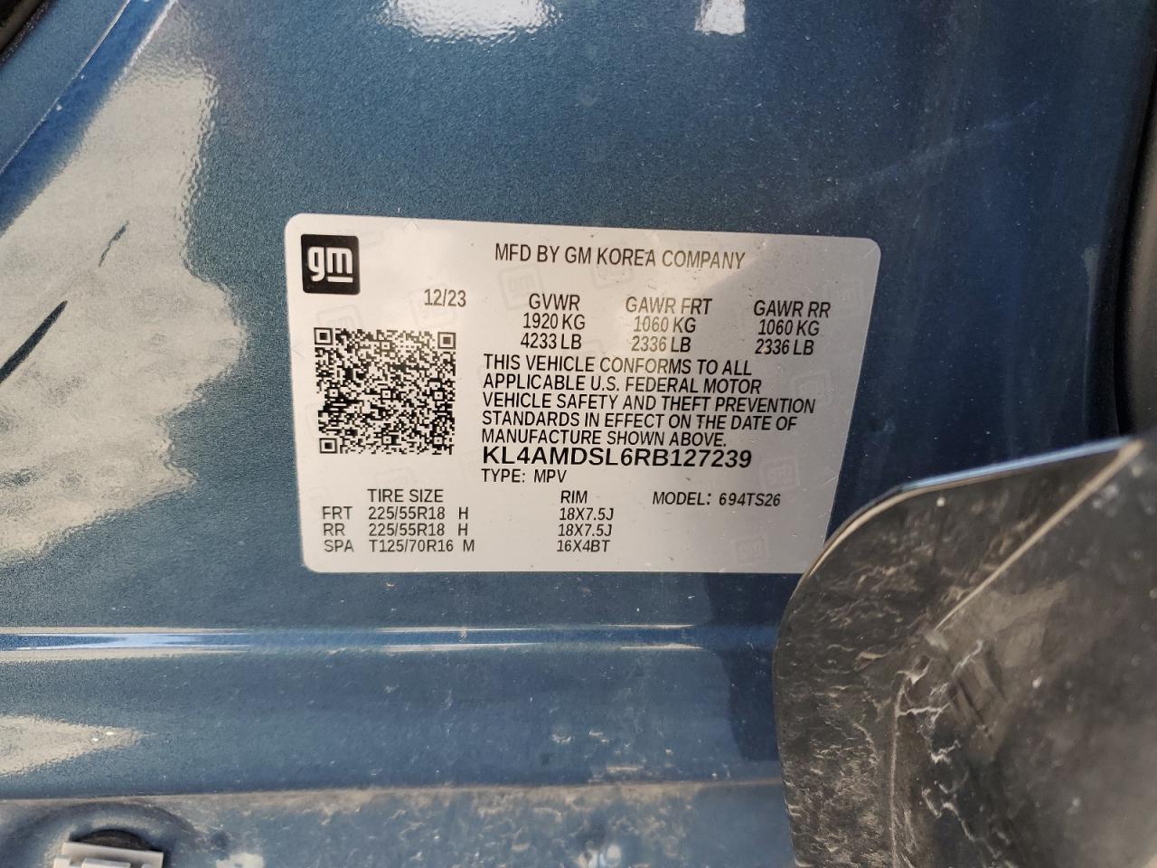 2024 BUICK ENCORE GX SPORT TOURING VIN:KL4AMDSL6RB127239