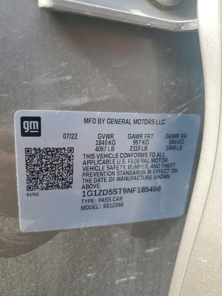 2022 CHEVROLET MALIBU LT VIN:1G1ZD5ST9NF185498