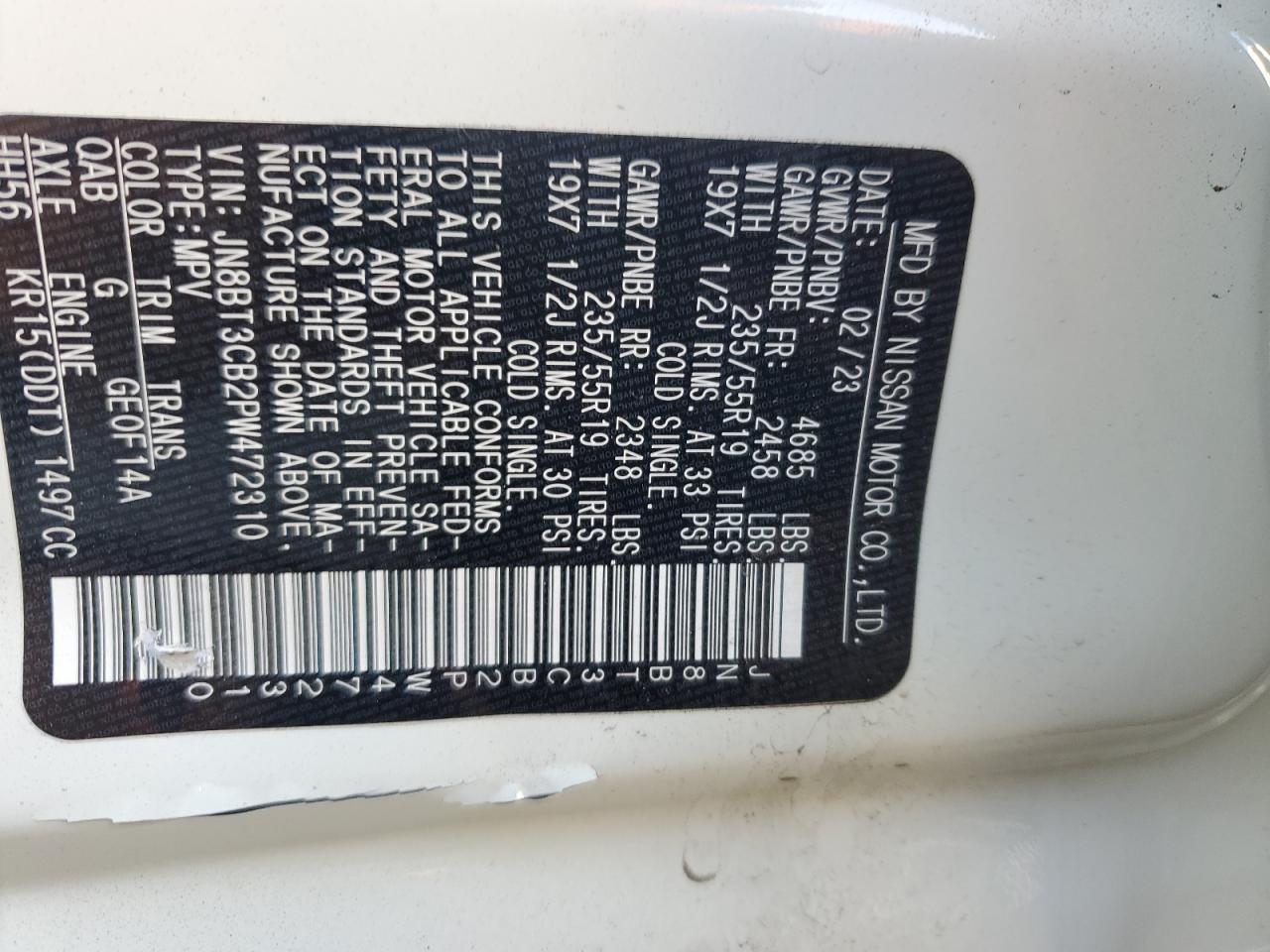 2023 NISSAN ROGUE SL VIN:JN8BT3CB2PW472310