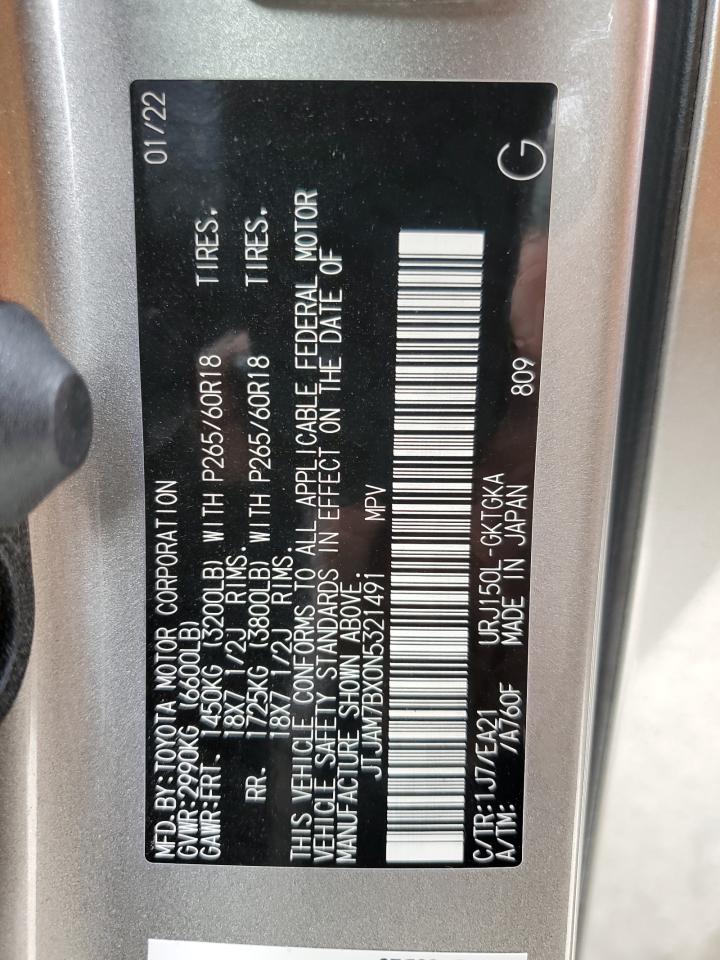 2022 LEXUS GX 460 VIN:JTJAM7BX0N5321491