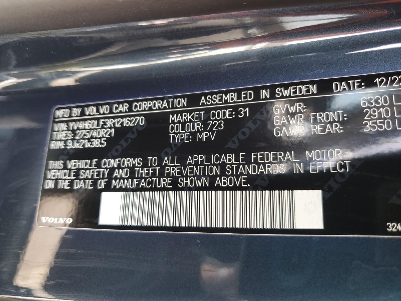 2024 VOLVO XC90 ULTIMATE VIN:YV4H60LF3R1216270