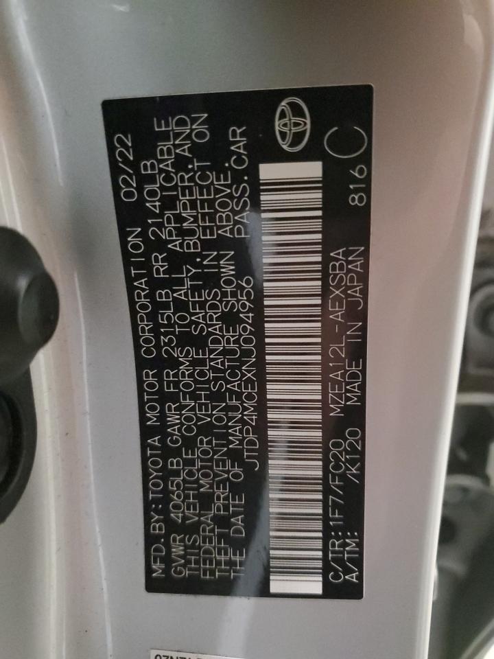 2022 TOYOTA COROLLA SE VIN:JTDP4MCEXNJ094956
