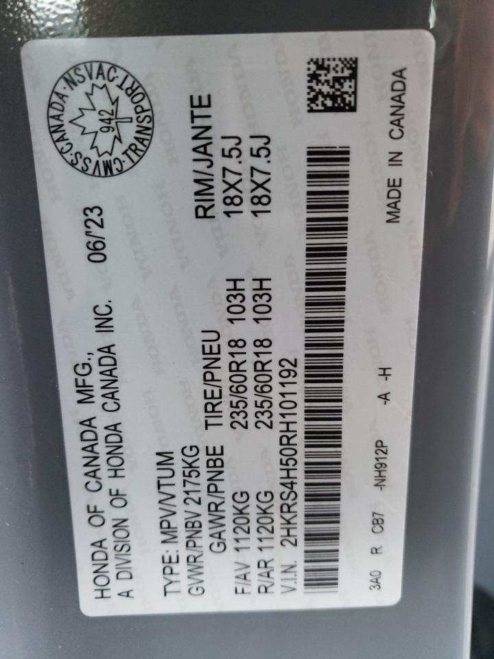 2024 HONDA CR-V SPORT VIN:2HKRS4H50RH101192