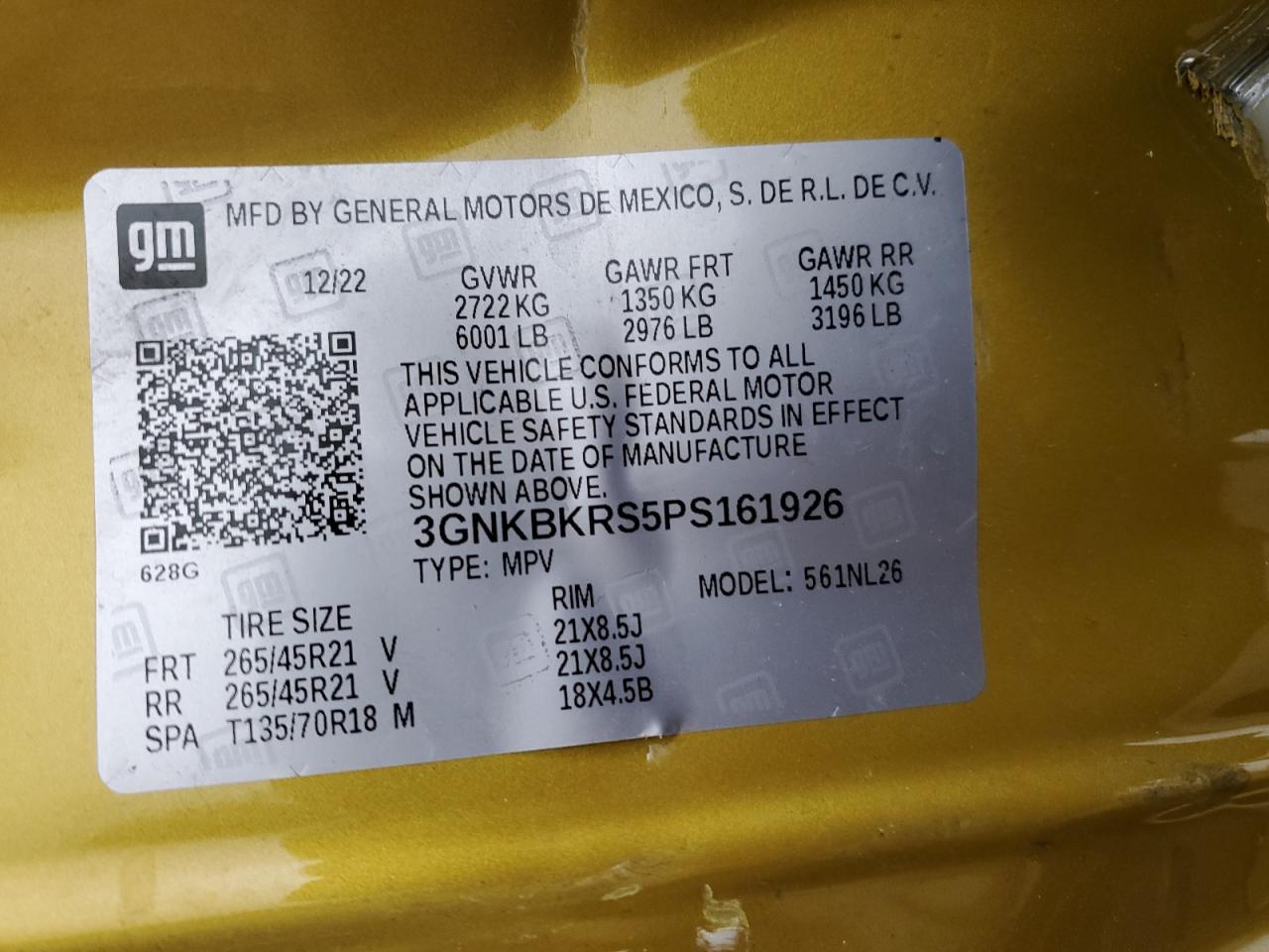 2023 CHEVROLET BLAZER RS VIN:3GNKBKRS5PS161926