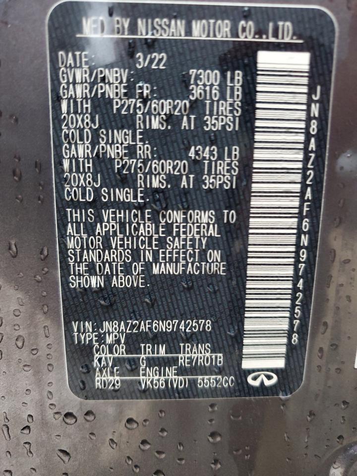 2022 INFINITI QX80 LUXE VIN:KNDPB3AC3E7655092