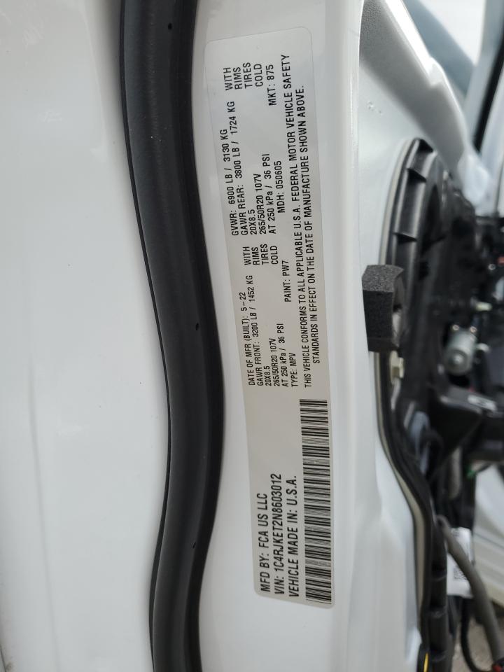 2022 JEEP GRAND CHEROKEE L SUMMIT VIN:1C4RJKET2N8603012