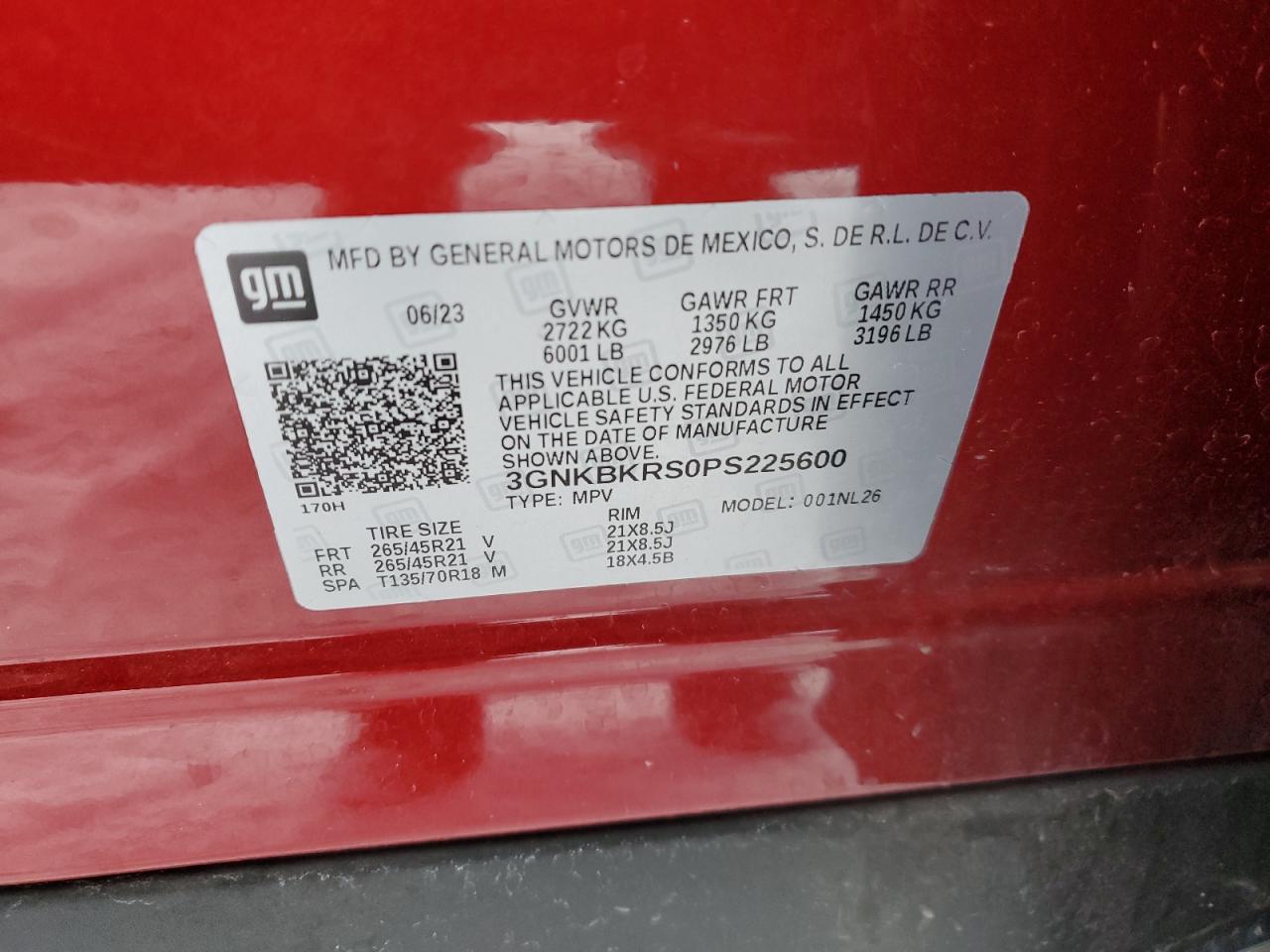 2023 CHEVROLET BLAZER RS VIN:3GNKBKRS0PS225600