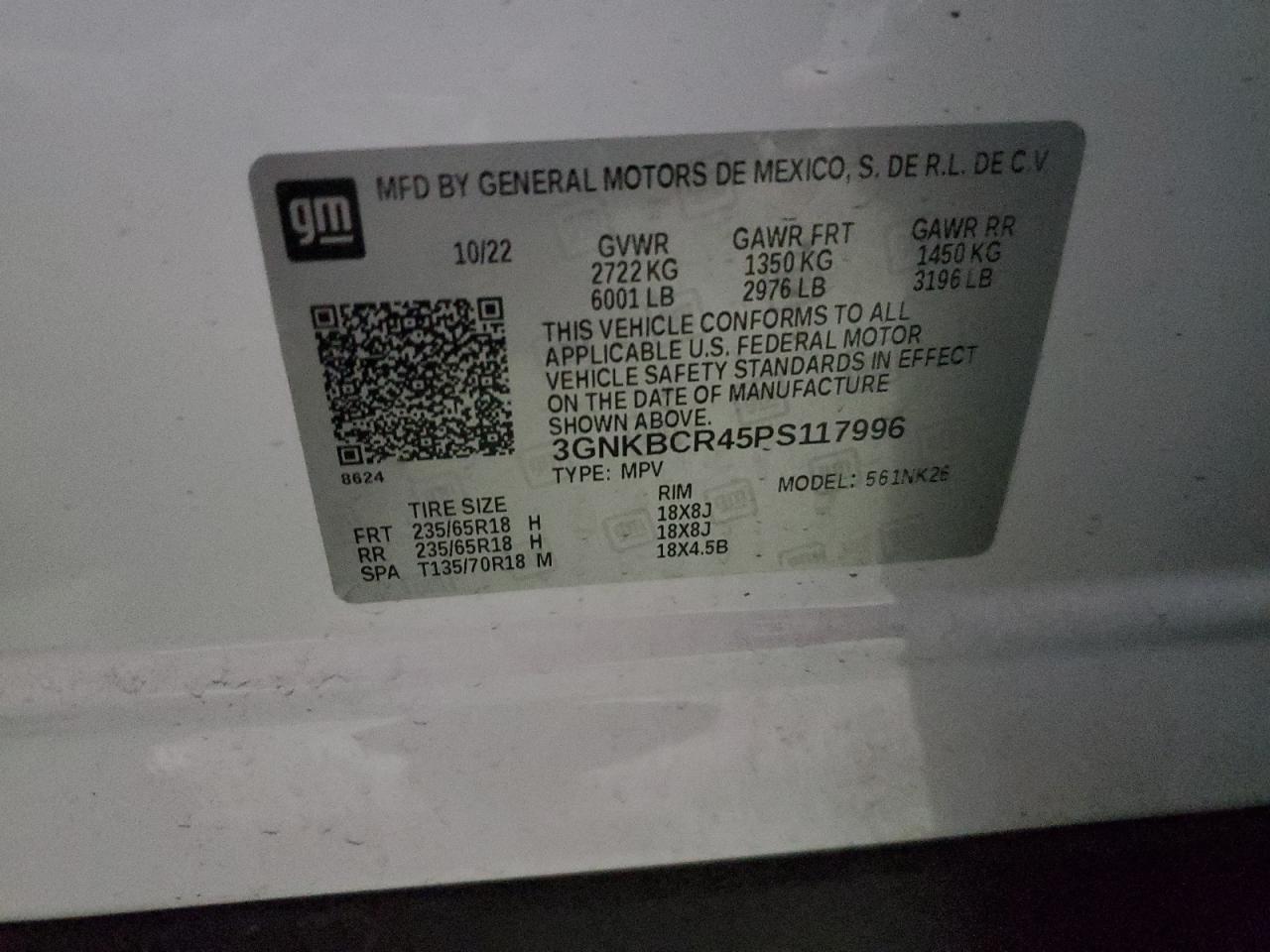 2023 CHEVROLET BLAZER 2LT VIN:3GNKBCR45PS117996