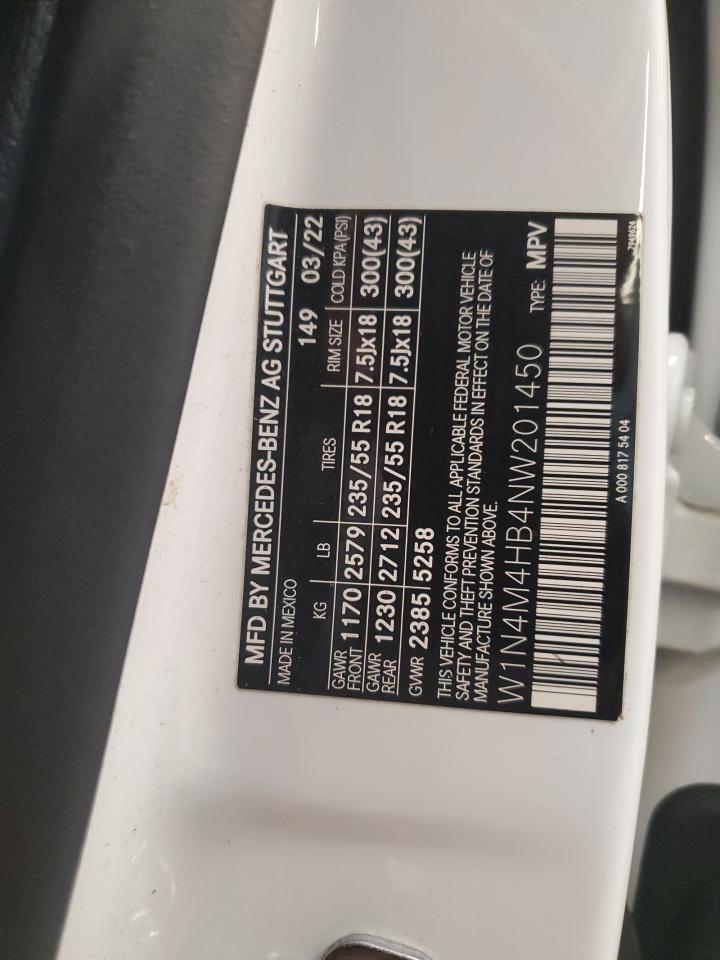 2022 MERCEDES-BENZ GLB 250 4MATIC VIN:W1N4M4HB4NW201450