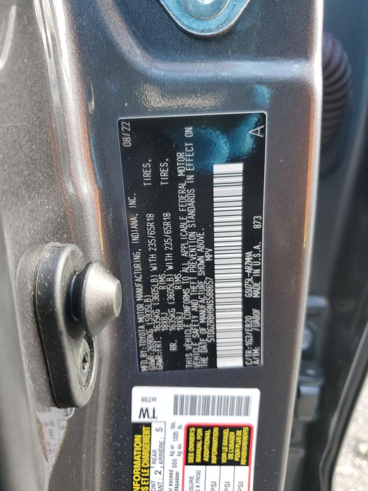 2022 TOYOTA HIGHLANDER XLE VIN:5TDGZRBH9NS588657