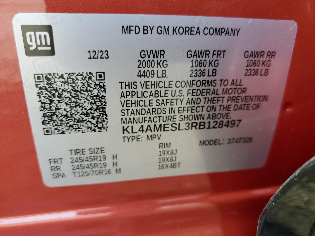 2024 BUICK ENCORE GX SPORT TOURING VIN:KL4AMESL3RB128497