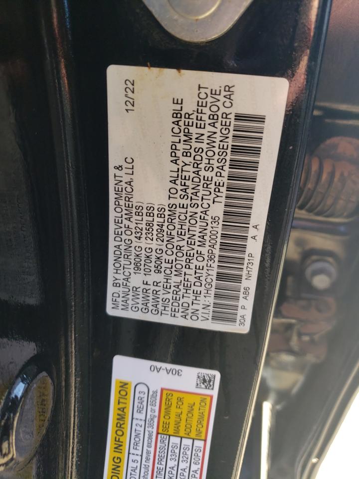 2023 HONDA ACCORD EX VIN:1HGCY1F36PA000135