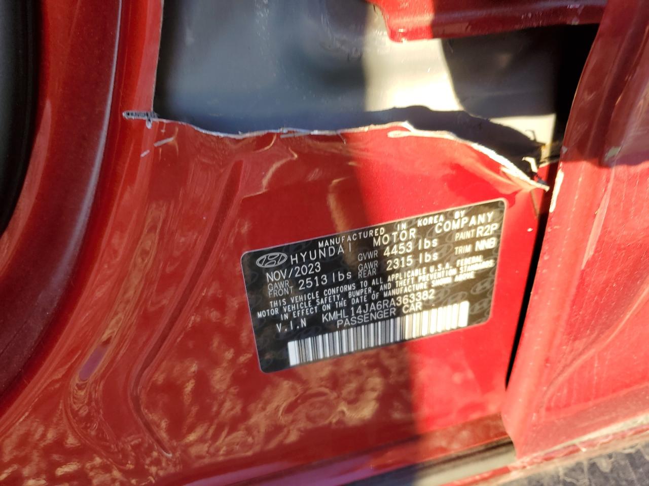 2024 HYUNDAI SONATA SEL VIN:KMHL14JA6RA363382