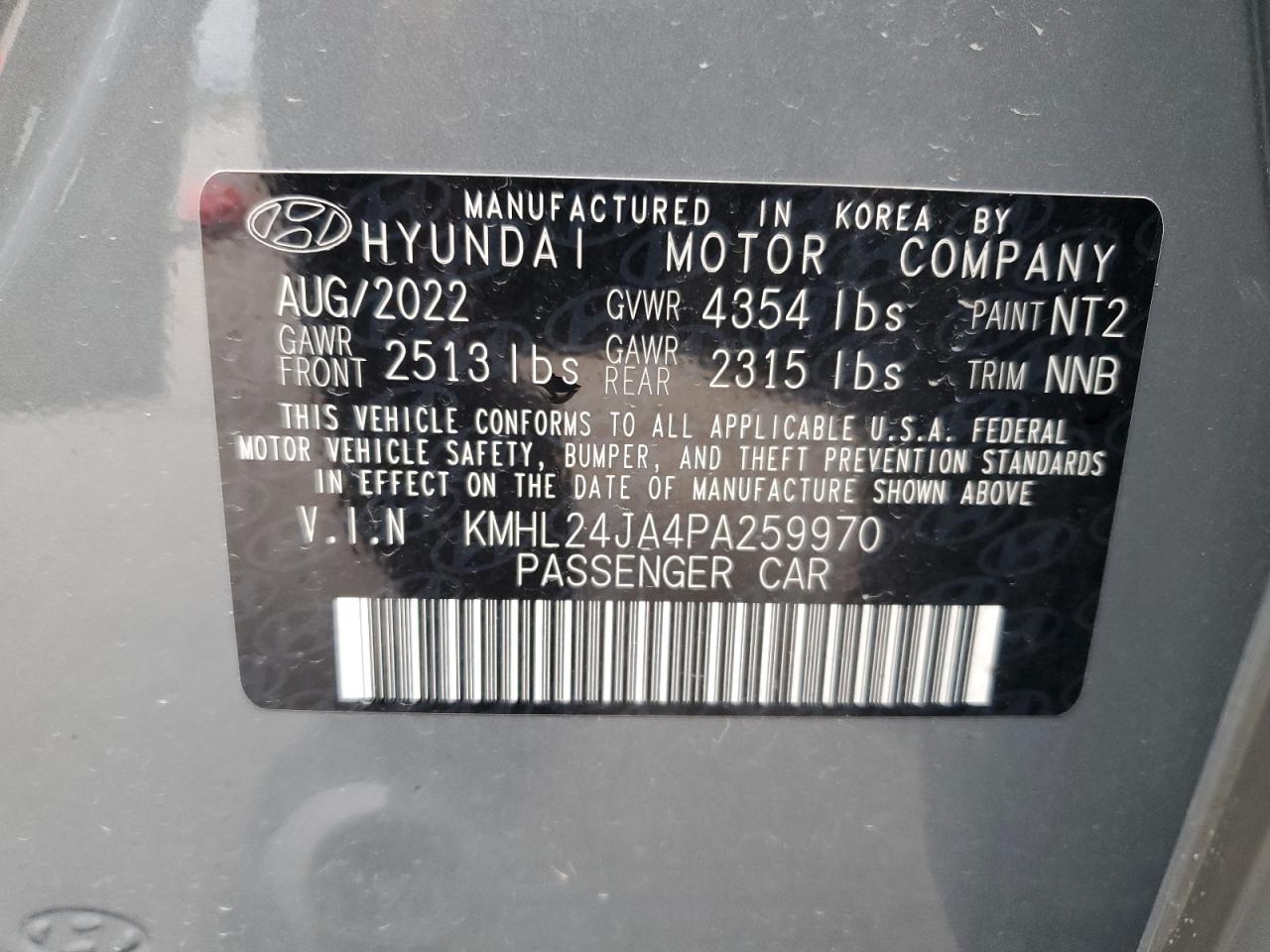 2023 HYUNDAI SONATA SE VIN:KMHL24JA4PA259970