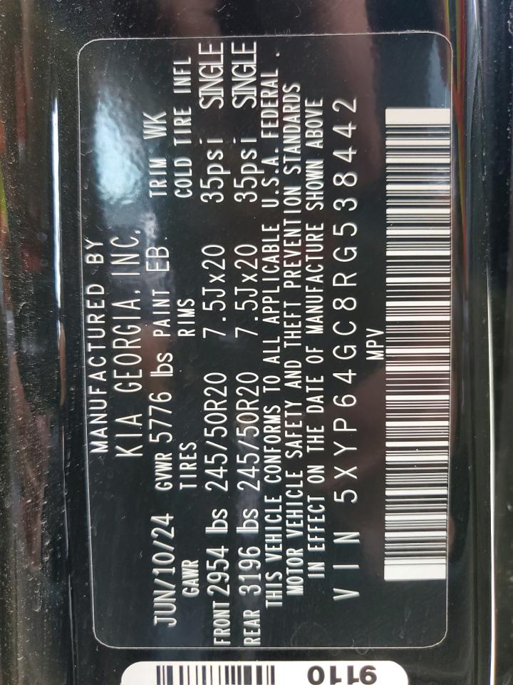 2024 KIA TELLURIDE S VIN:5XYP64GC8RG538442
