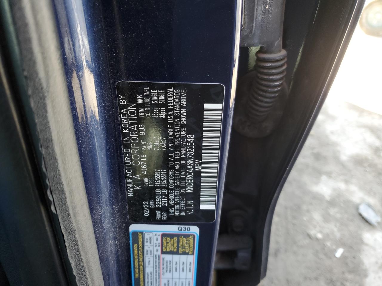 2022 KIA SELTOS EX VIN:KNDERCAA3N7321548