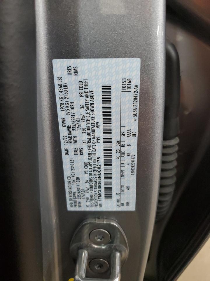 2022 FORD ESCAPE SE VIN:1FMCU0G63NUC02175