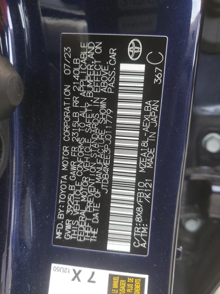 2023 TOYOTA COROLLA LE VIN:JTDB4MEE3PJ011779