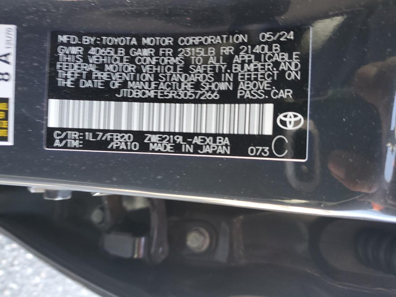 2024 TOYOTA COROLLA LE VIN:JTDBCMFE5R3057266