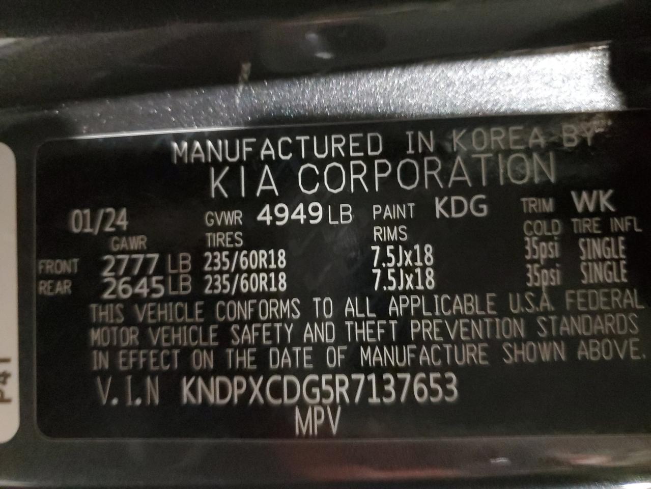 2024 KIA SPORTAGE SX PRESTIGE VIN:KNDPXCDG5R7137653