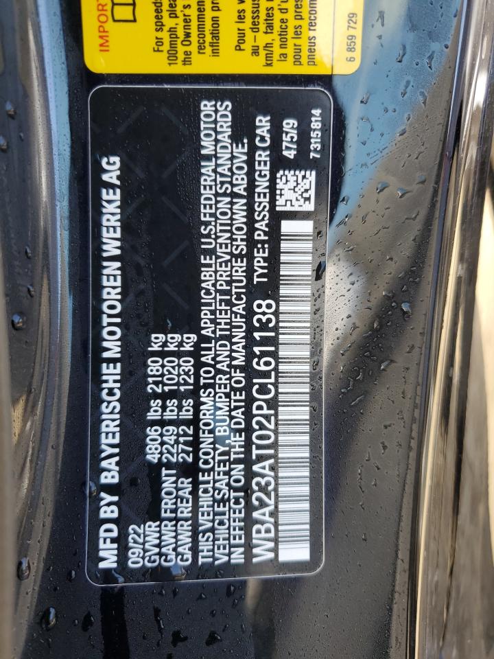 2023 BMW 430I VIN:WBA23AT02PCL61138