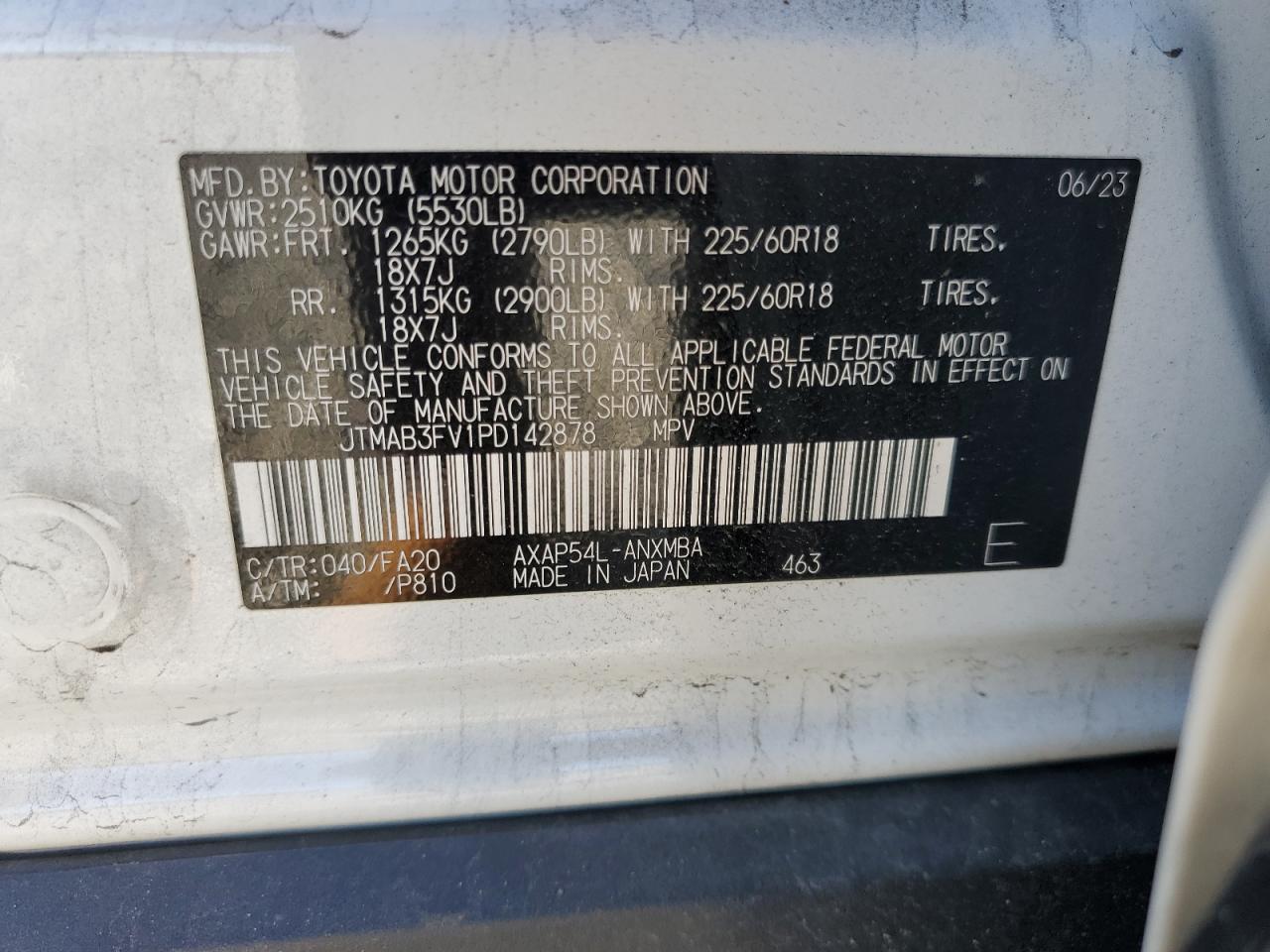 2023 TOYOTA RAV4 PRIME SE VIN:JTMAB3FV1PD142878