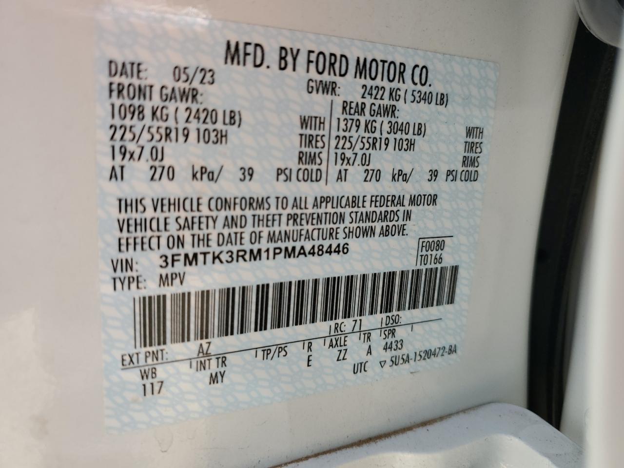 2023 FORD MUSTANG MACH-E PREMIUM VIN:3FMTK3RM1PMA48446