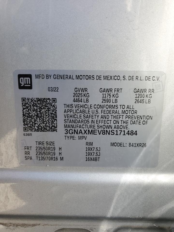 2022 CHEVROLET EQUINOX RS VIN:3GNAXMEV8NS171484