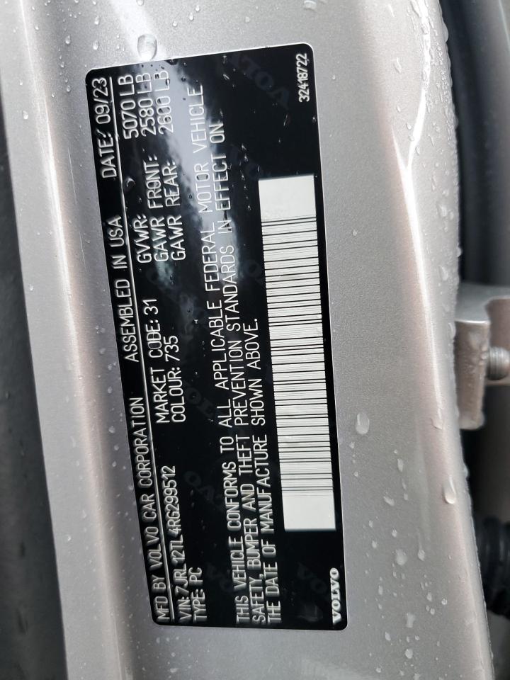 2024 VOLVO S60 PLUS VIN:7JRL12TL4RG299512