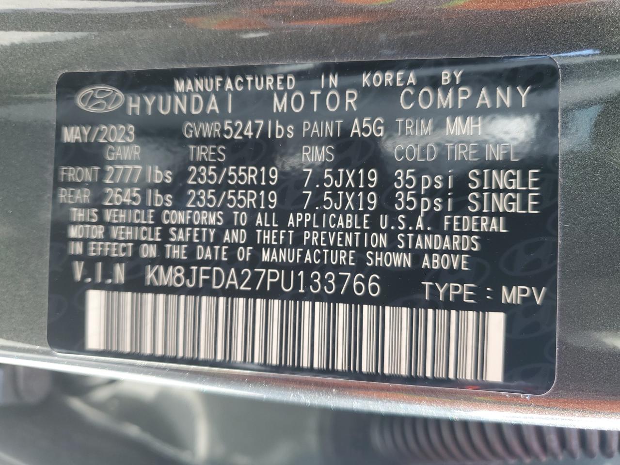 2023 HYUNDAI TUCSON LIMITED VIN:KM8JFDA27PU133766