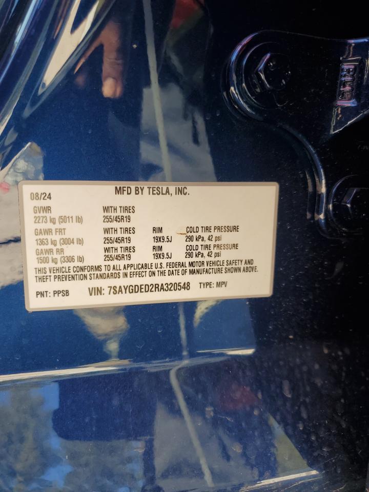 2024 TESLA MODEL Y VIN:7SAYGDED2RA320548