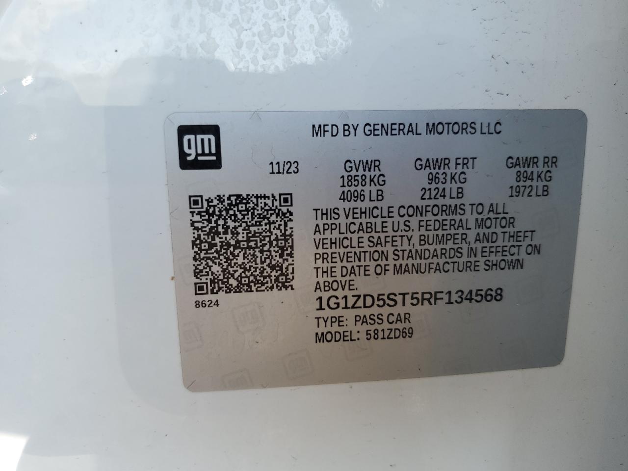 2024 CHEVROLET MALIBU LT VIN:1G1ZD5ST5RF134568