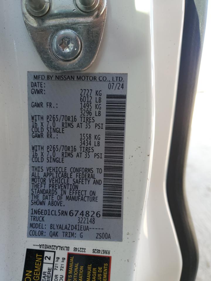 2024 NISSAN FRONTIER S VIN:1N6ED1CL5RN674826